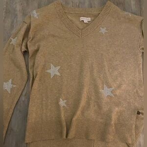 a new day Tan Star-Patterned V-Neck Sweater